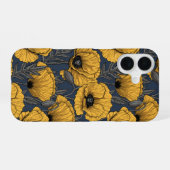 ネイビーの黄色いケシ iPhone 16ケース (裏面横)