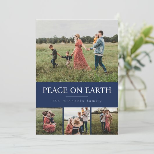 ネイビーの4枚の写真を使ったホリデーカード - コラージュ シーズンカード (スタンド正面)