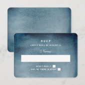 ネイビーのRSVP。水彩画調のブルーが印象的なモダンウェディング。冬 出欠カード (正面/裏面)