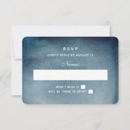 ネイビーのRSVP。水彩画調のブルーが印象的なモダンウェディング。冬 出欠カード