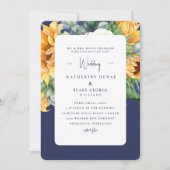 ネイビーはっきりしたヒマワラータスカン結婚ズ 招待状 (正面)