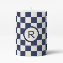 ネイビーはっきりしたブルークリームパタ市松模様にーンモノグラム