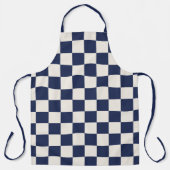 ネイビーはっきりしたブルークリームパ市松模様にターン エプロン (正面)