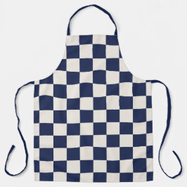 ネイビーはっきりしたブルークリームパ市松模様にターン エプロン