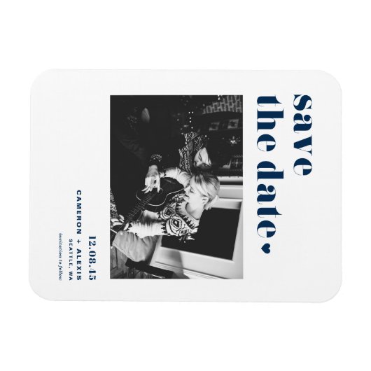 ネイビーはっきりしたブルータイポグラフィ写真の保存日 マグネット (横)