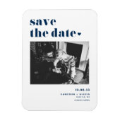 ネイビーはっきりしたブルータイポグラフィ写真の保存日 マグネット (縦)