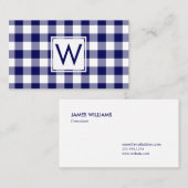 ネイビーはっきりしたブルーバッファロープレイドパターンモノグラム 名刺 (正面/裏面)