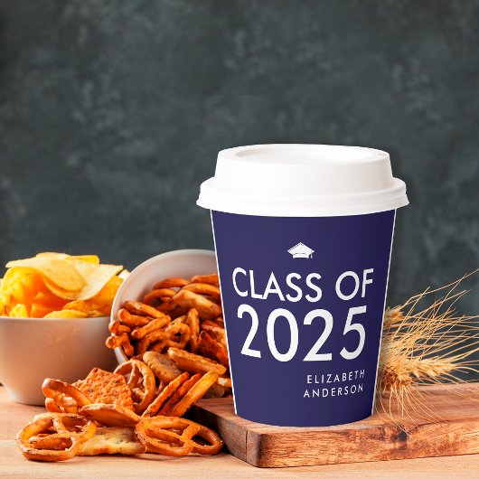 ネイビーはっきりしたブルーホワイト卒業パーソナライズされたパーティー 紙コップ