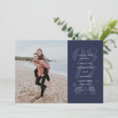 ネイビーはっきりしたブルー写真の日付 セーブザデート (スタンド正面)