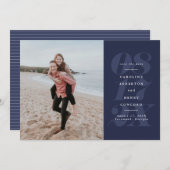 ネイビーはっきりしたブルー写真の日付 セーブザデート (正面/裏面)