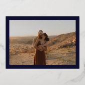 ネイビーはっきりしたブルー名バラ金ゴールド3結婚枚 箔招待状 (裏面)