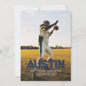 ネイビーはっきりしたブルー大学院の写真卒業 招待状 (正面)