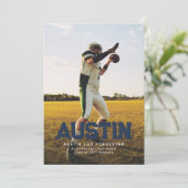 ネイビーはっきりしたブルー大学院の写真卒業 招待状 (スタンド正面)