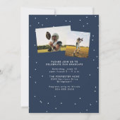 ネイビーはっきりしたブルー大学院の写真卒業 招待状 (裏面)