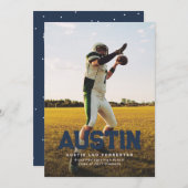 ネイビーはっきりしたブルー大学院の写真卒業 招待状 (正面/裏面)