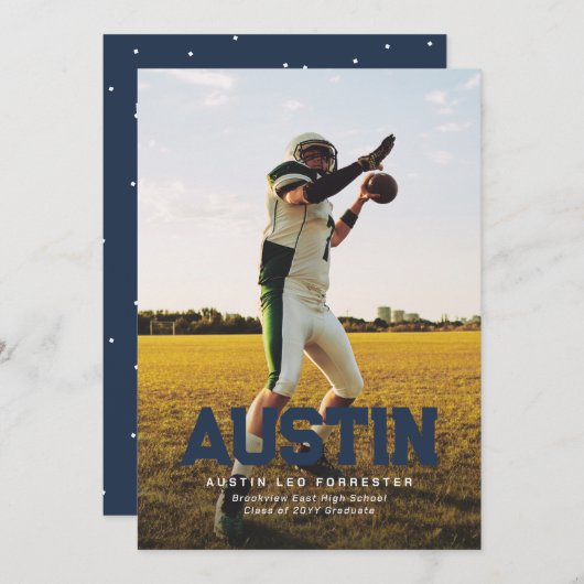 ネイビーはっきりしたブルー大学院の写真卒業 招待状 (正面/裏面)