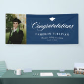 ネイビーはっきりしたブルー書道写真卒業 横断幕 (トレードショー)