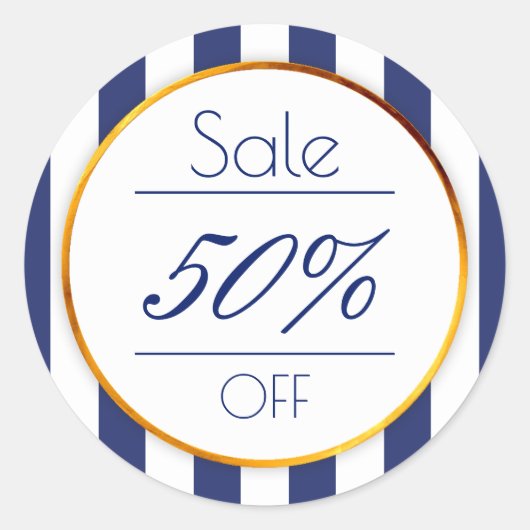 ネイビーはっきりしたブルー金ゴールドストアプロモーション販売シール ラウンドシール (正面)