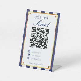 ネイビーはっきりしたブルー金ゴールドQRコードは私のソーシャルメディアをスキャン 台座サイン