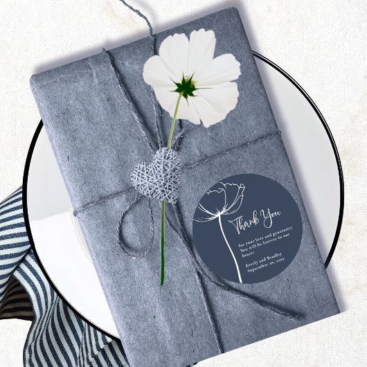 ネイビーはっきりしたホワイトミニマル結婚フローラあり ラウンドシール