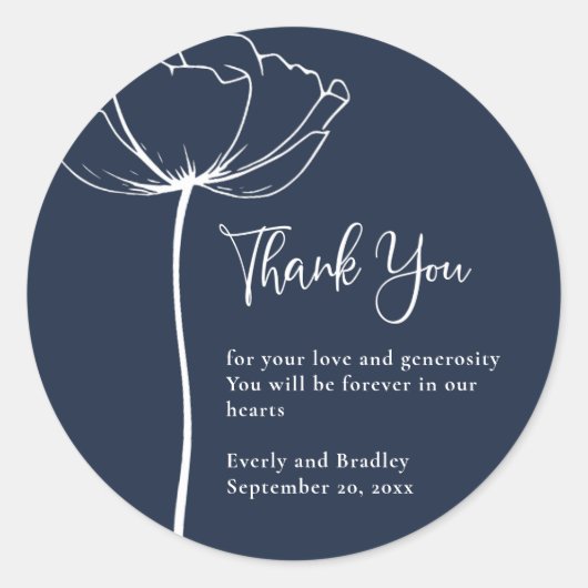 ネイビーはっきりしたホワイトミニマル結婚フローラあり ラウンドシール (正面)