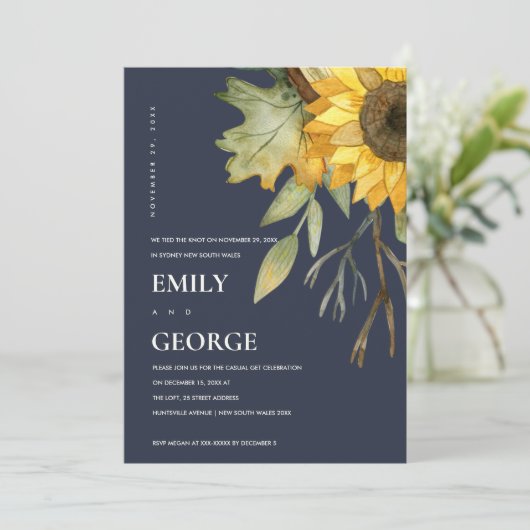 ネイビーひまわりフローラ私たちは結び目カードを結んだ サンキューカード (スタンド正面)