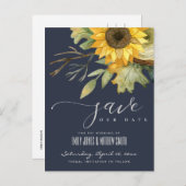 ネイビーひまわり水彩フローラ保存日 案内ポストカード (正面/裏面)