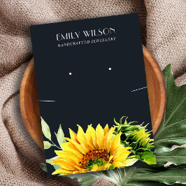ネイビーひまわり秋ネックレスイヤリングディスプレイカード 名刺