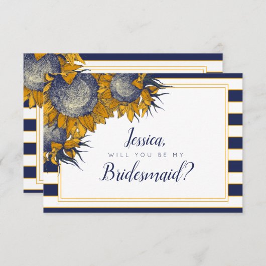 ネイビーひまわり花嫁カード 招待状 (正面/裏面)