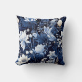 ネイビーほこりっぽい青い冬の花 クッション (正面)