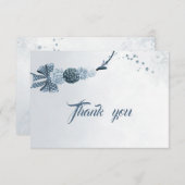ネイビーほこりっぽい青い花と弓サンキューカード サンキューカード (正面/裏面)