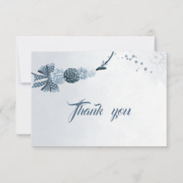 ネイビーほこりっぽい青い花と弓サンキューカード サンキューカード
