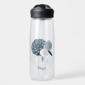 ネイビーほこりっぽい青い花の植物学 ウォーターボトル (正面)