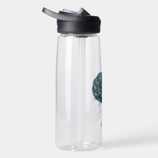 ネイビーほこりっぽい青い花の植物学 ウォーターボトル (右面)