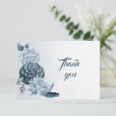 ネイビーほこりっぽい青い花の植物性サンキューカード サンキューカード (スタンド正面)
