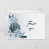 ネイビーほこりっぽい青い花の植物性サンキューカード サンキューカード (正面/裏面)