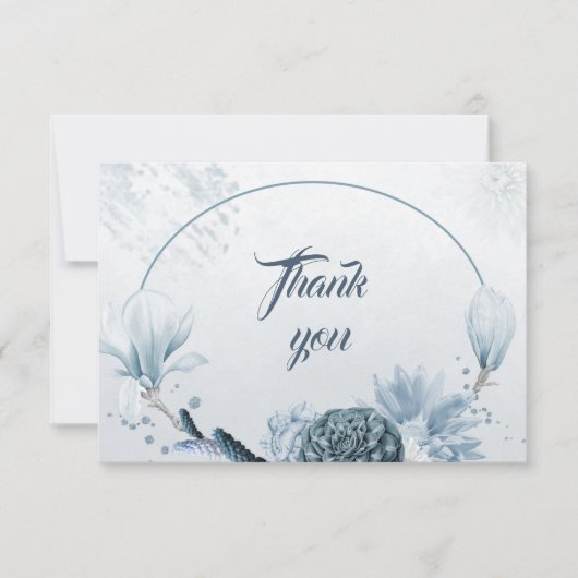 ネイビーほこりっぽい青い花の植物性サンキューカード サンキューカード (正面)