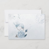 ネイビーほこりっぽい青い花の植物性サンキューカード サンキューカード (裏面)