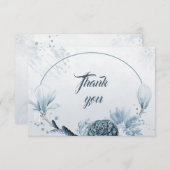 ネイビーほこりっぽい青い花の植物性サンキューカード サンキューカード (正面/裏面)