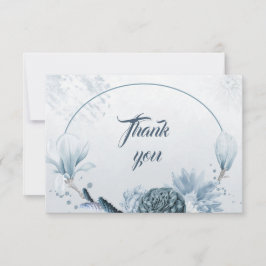 ネイビーほこりっぽい青い花の植物性サンキューカード サンキューカード