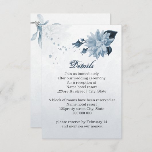 ネイビーほこりっぽい青い花の植物性詳細 エンクロージャーカード (正面/裏面)