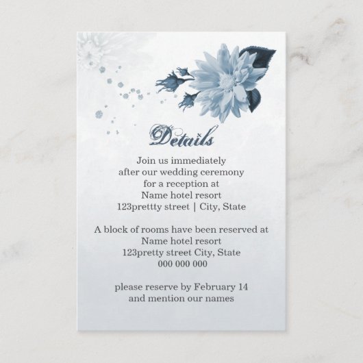 ネイビーほこりっぽい青い花の植物性詳細 エンクロージャーカード (正面)