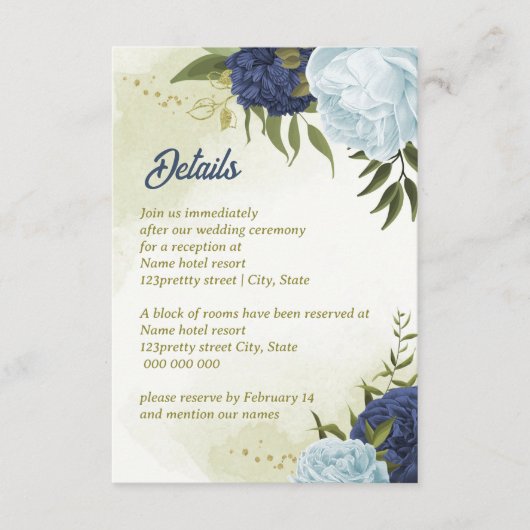 ネイビーほこりっぽい青い花葉緑 エンクロージャーカード (正面)