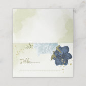 ネイビーほこりっぽい青い花葉緑 プレイスカード (外部開封)