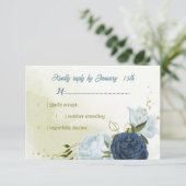 ネイビーほこりっぽい青い花葉緑 出欠カード (スタンド正面)