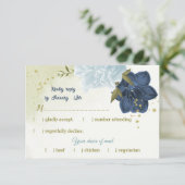 ネイビーほこりっぽい青い花葉緑 出欠カード (スタンド正面)