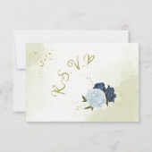 ネイビーほこりっぽい青い花葉緑 出欠カード (裏面)