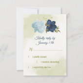 ネイビーほこりっぽい青い花葉緑 出欠カード (正面)