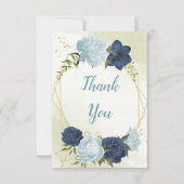 ネイビーほこりっぽい青い葉花は結婚緑 サンキューカード (正面)