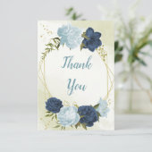 ネイビーほこりっぽい青い葉花は結婚緑 サンキューカード (スタンド正面)